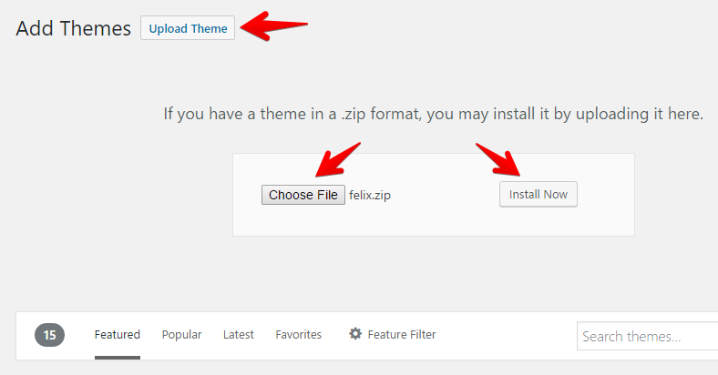 Wordpress theme install dialog